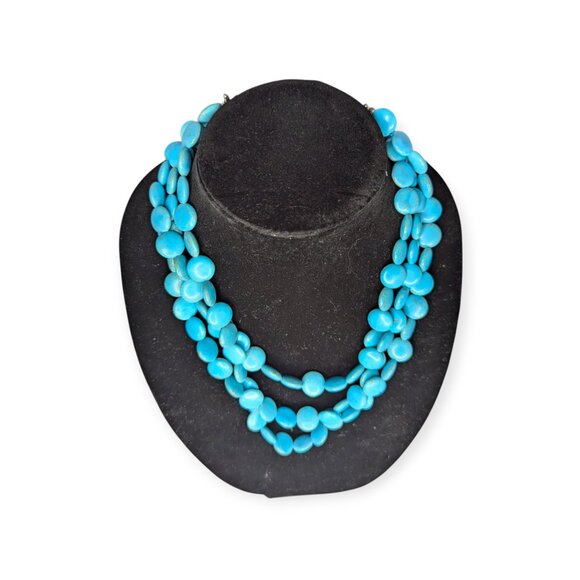 Turquoise Colored Beaded Multi Strand Necklace with Lobster Claw Clasp - Picture 5 of 7